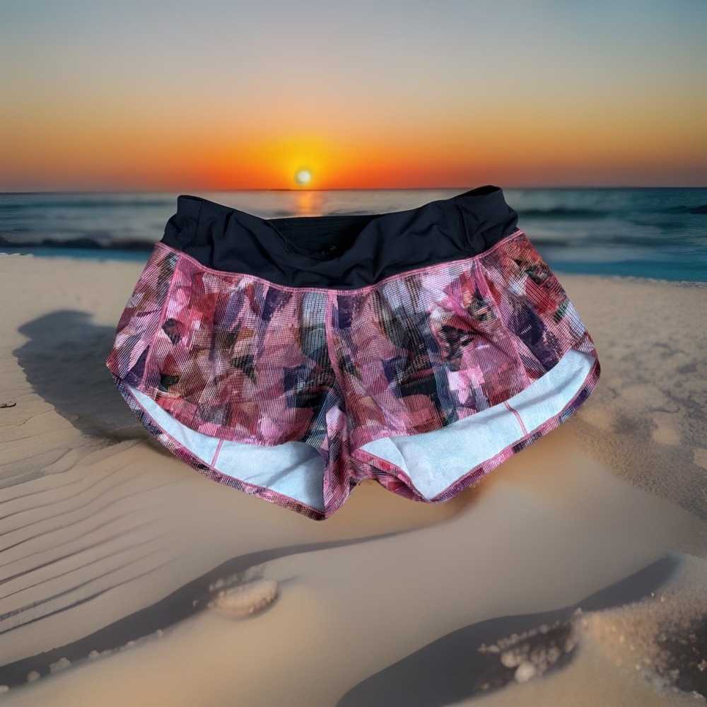 Lululemon Women's Sz 6 Short Shorts Running Workout VGC Blk/red/pink